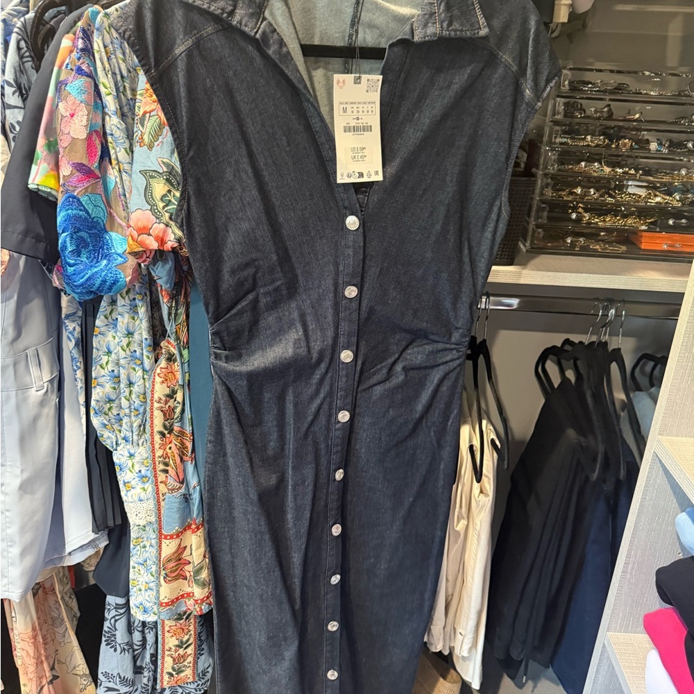 New With Tags Zara Denim Midi Dress